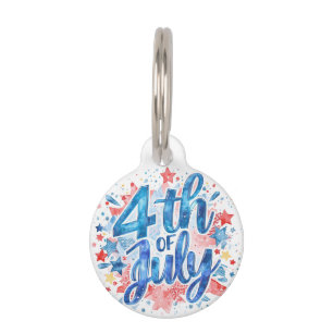 Placa Para Mascotas Acuarela 4 de julio Patriótico
