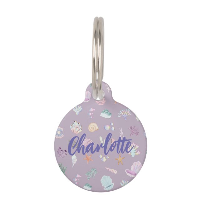 Placa Para Mascotas Acuarela caprichosa bajo la concha marina (Anverso)