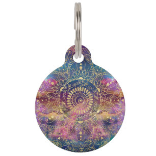 Placa Para Mascotas acuarela dorada y nebulosa mandala