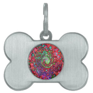 Placa Para Mascotas Acuarela Groovy Rojo Resumen Remoto Líquido Swirl