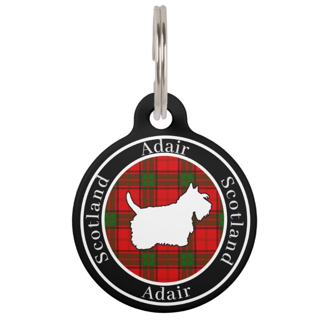 Placa Para Mascotas Adair Tartan & Scottie Dog Personalizado (Anverso)