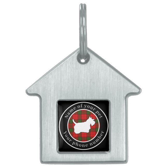 Placa Para Mascotas Adair Tartan Scottie Dog Personalizado (Frente)