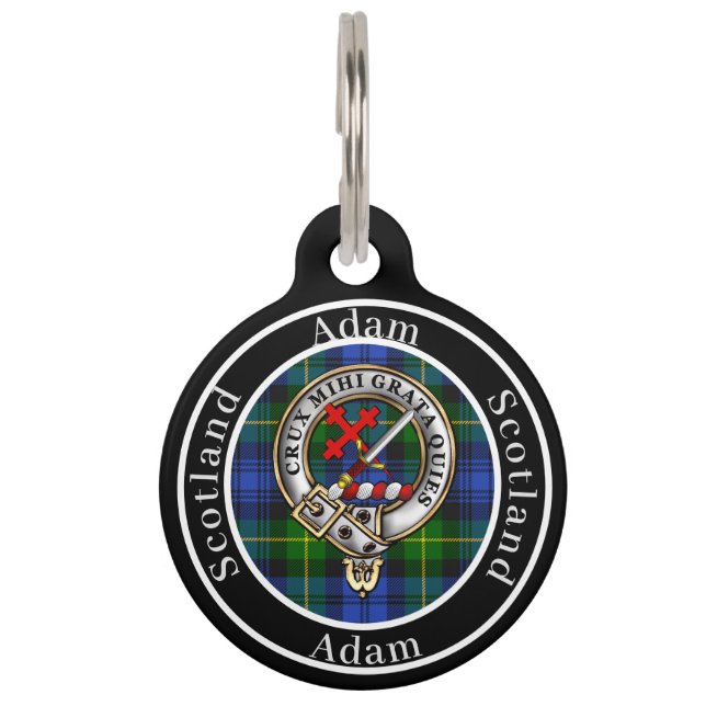 Placa Para Mascotas Adam Clan Badge & Tartan Personalizado (Anverso)