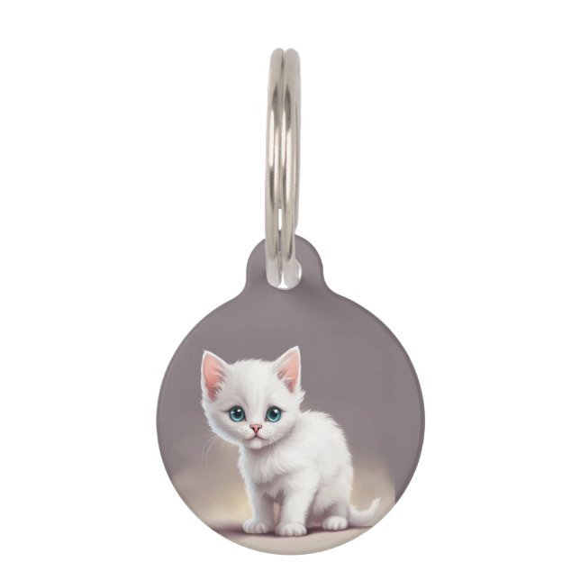 Placa Para Mascotas Adorable gatito blanco pequeño (Anverso)