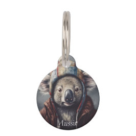Placa Para Mascotas Adorable koala usando un lindo personalizable gorr