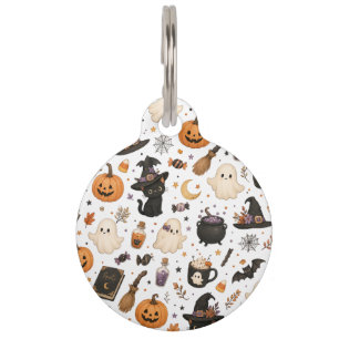 Placa Para Mascotas Adorable patrón de acuarela de Halloween con gatos