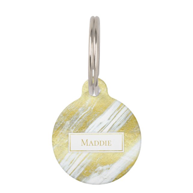 Placa Para Mascotas agajo de mármol de Relieve metalizado dorado oro m (Anverso)