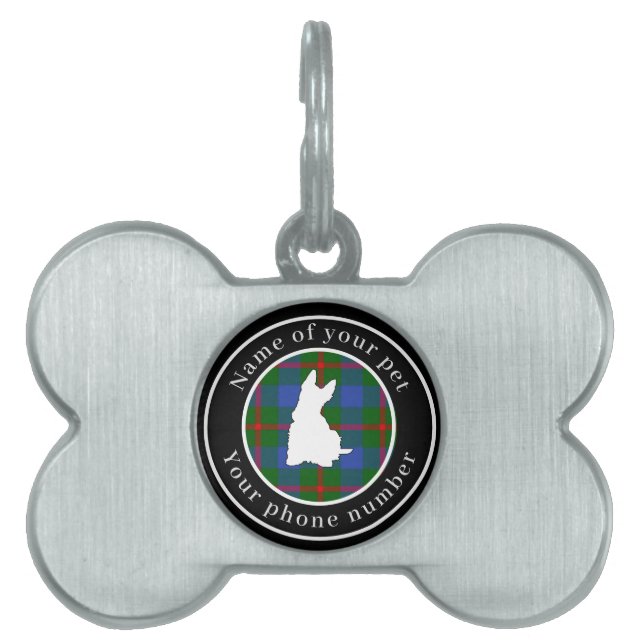 Placa Para Mascotas Agnew Tartan Scottie Dog Personalizado (Frente)