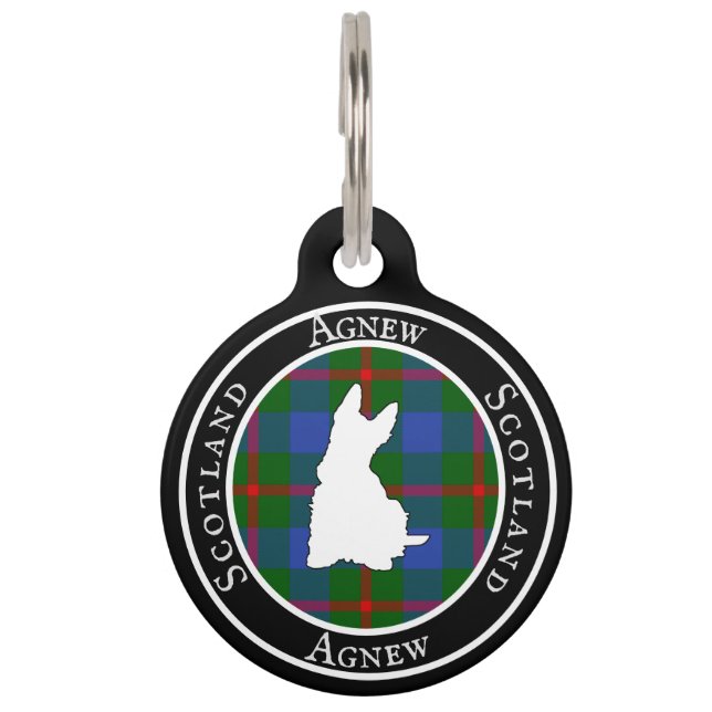 Placa Para Mascotas Agnew Tartan & Scottie Dog Personalizado (Anverso)