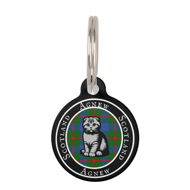Placa Para Mascotas Agnew Tartan & Scottish Kitty Personalizado (Anverso)