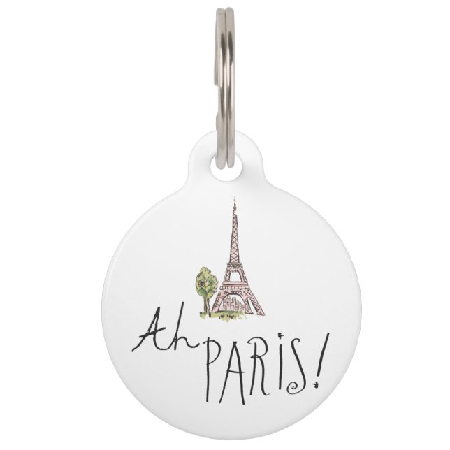Placa Para Mascotas ¡Ah París! Cita el | con la torre de Effiel (Anverso)