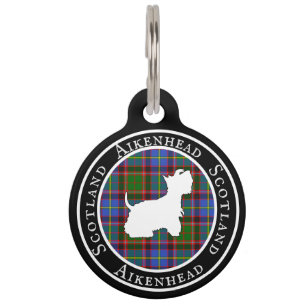 Placa Para Mascotas Aikenhead Tartan & Scottie Dog Personalizado