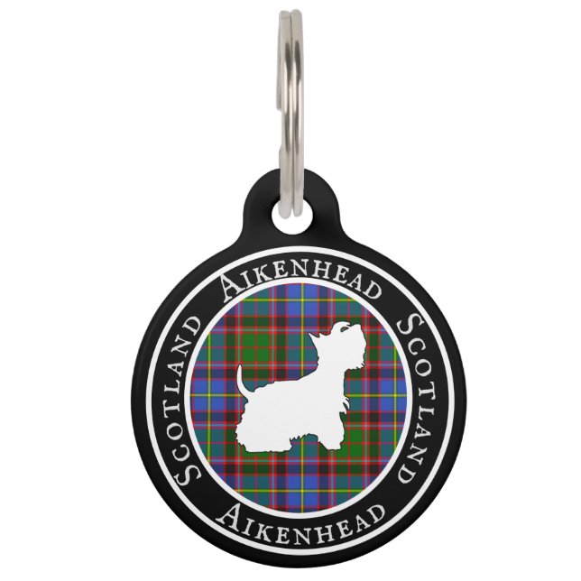Placa Para Mascotas Aikenhead Tartan & Scottie Dog Personalizado (Anverso)