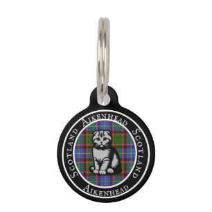 Placa Para Mascotas Aikenhead Tartan & Scottish Kitty Personalizado