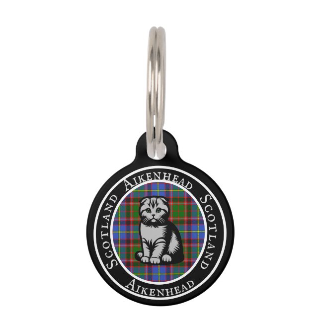Placa Para Mascotas Aikenhead Tartan & Scottish Kitty Personalizado (Anverso)