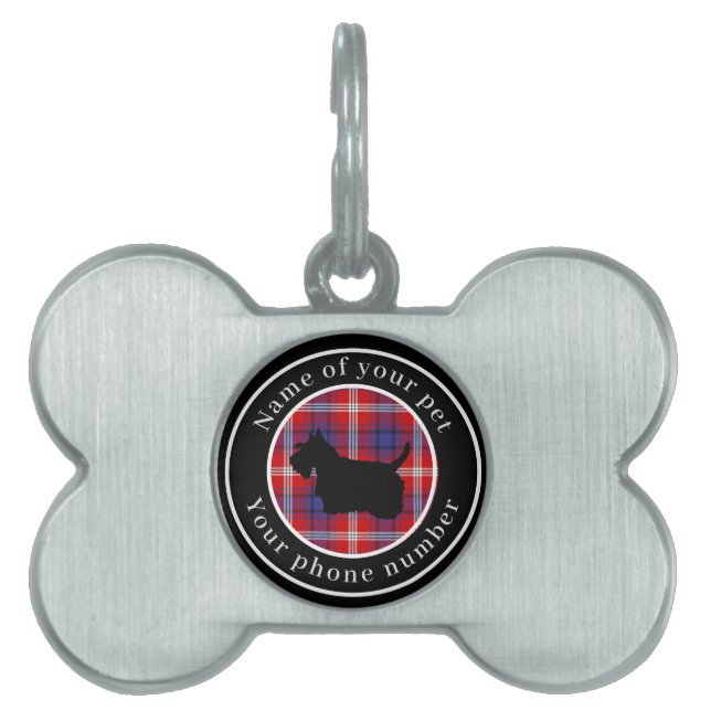 Placa Para Mascotas Ainslie Tartan Scottie Dog Personalizado (Frente)