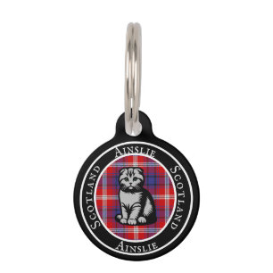 Placa Para Mascotas Ainslie Tartan & Scottish Kitty Personalizado