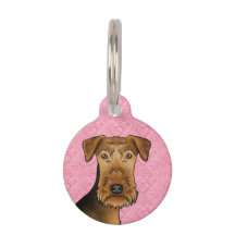 Airedale Terrier Cute Dog Head On Pink Hearts