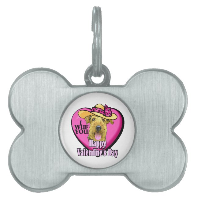 Placa Para Mascotas Airedale Terrier Día de San Valentín (Frente)