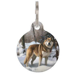 Placa Para Mascotas Akita Deja que nieve Navidad