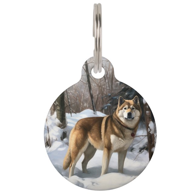Placa Para Mascotas Akita Deja que nieve Navidad (Anverso)