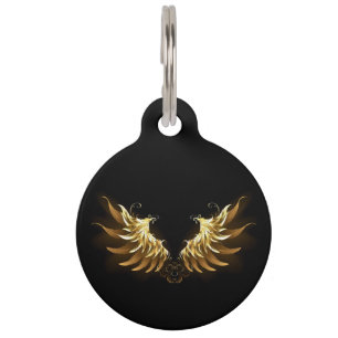 Placa Para Mascotas Alas del Ángel de Oro sobre fondo negro