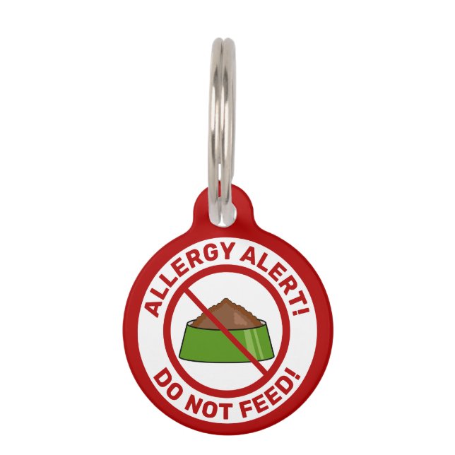 Placa Para Mascotas Alerta alérgica Cartoon Dog Bowl con alimentos (Anverso)