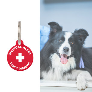 Placa Para Mascotas Alerta médica personalizada Rojo diabético