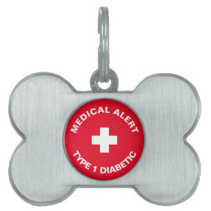 Placa Para Mascotas Alerta médica personalizada Rojo diabético
