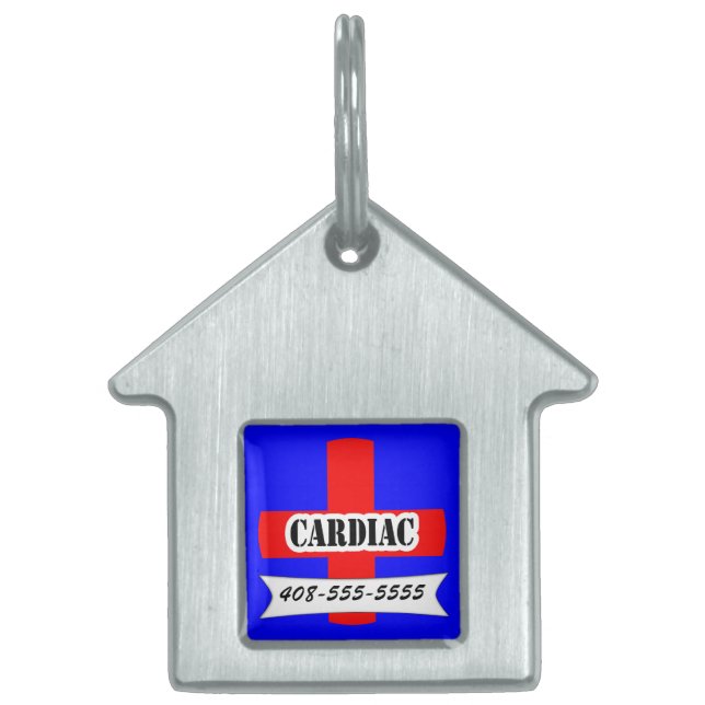 Placa Para Mascotas Alerta Médica Roja Mascota Cardíaco Nombre plantil (Frente)