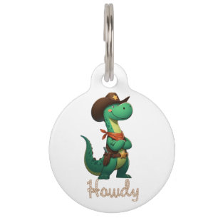 Placa Para Mascotas Alguacil/vaquero de dinosaurio