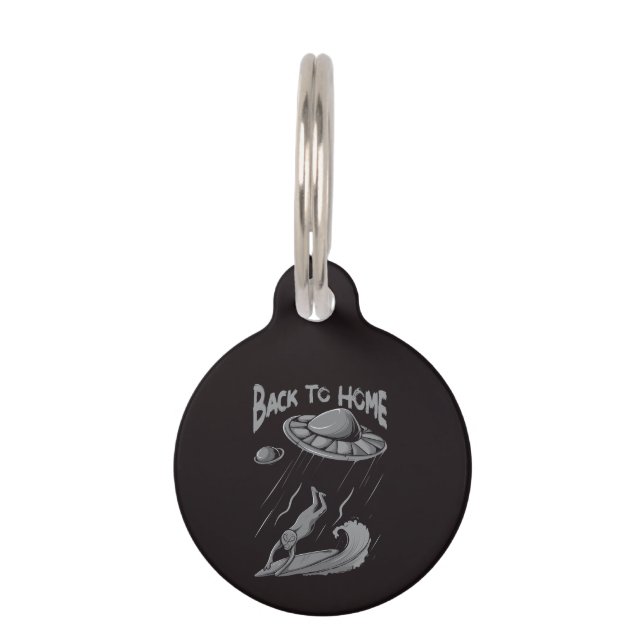 Placa Para Mascotas alienígena ufo navegando en ilustracion con vuelta (Anverso)