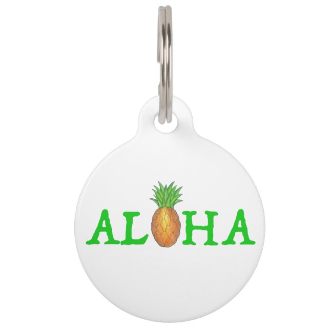 Placa Para Mascotas ALOHA Fruta tropical hawaiana de piña (Anverso)