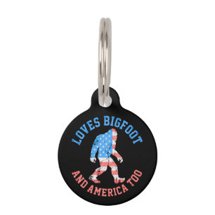 Placa Para Mascotas Ama a Bigfoot y a Estados Unidos Demasiado Patriot