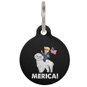 Placa Para Mascotas Amante de Perros Merica Trump Montando Maltés 4