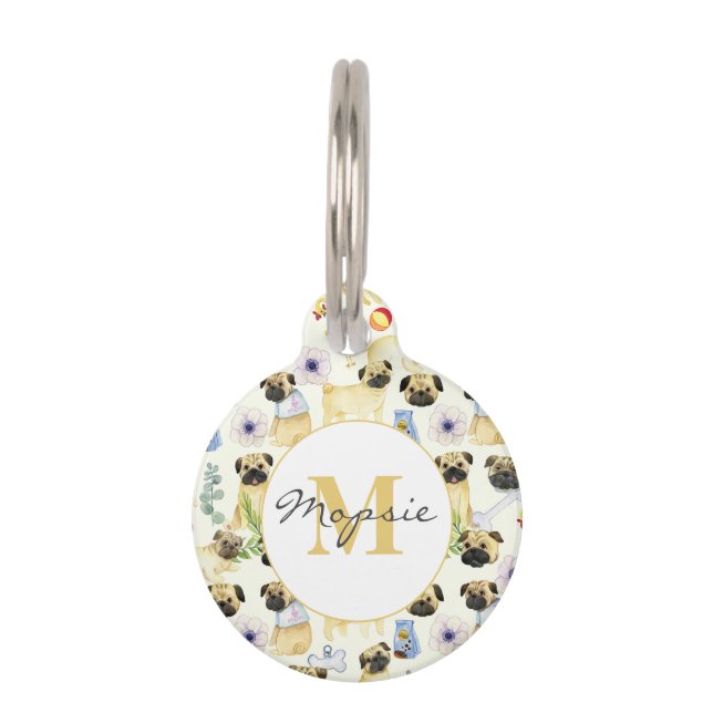 Placa Para Mascotas Amante de perros Pug personalizado mascota  (Anverso)