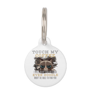 Placa Para Mascotas Amante del café divertido - Humor de gato