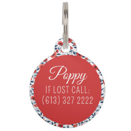 Placa Para Mascotas Amaranto Floral Personalizado para Mascotas, Perro