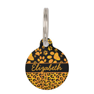 Placa Para Mascotas Amarillo anaranjado del estampado leopardo y de