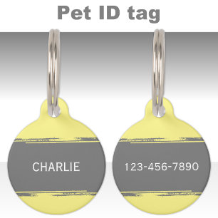Placa Para Mascotas Amarillo gris añadir nombre y número de contacto