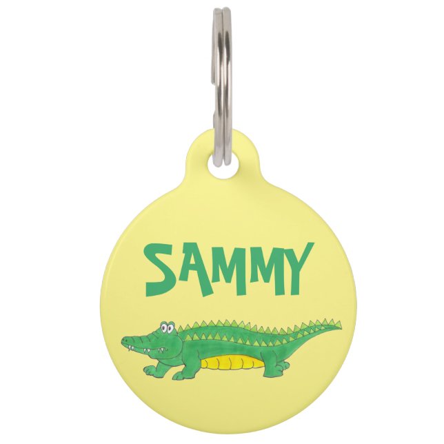 Placa Para Mascotas Amarillo lagarto verde Crocodile Gator Croce Anima (Anverso)