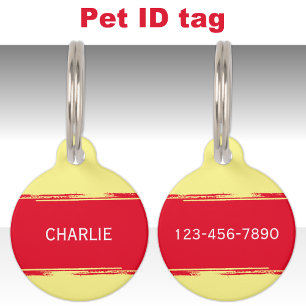 Placa Para Mascotas Amarillo rojo añada un nombre y un número de conta