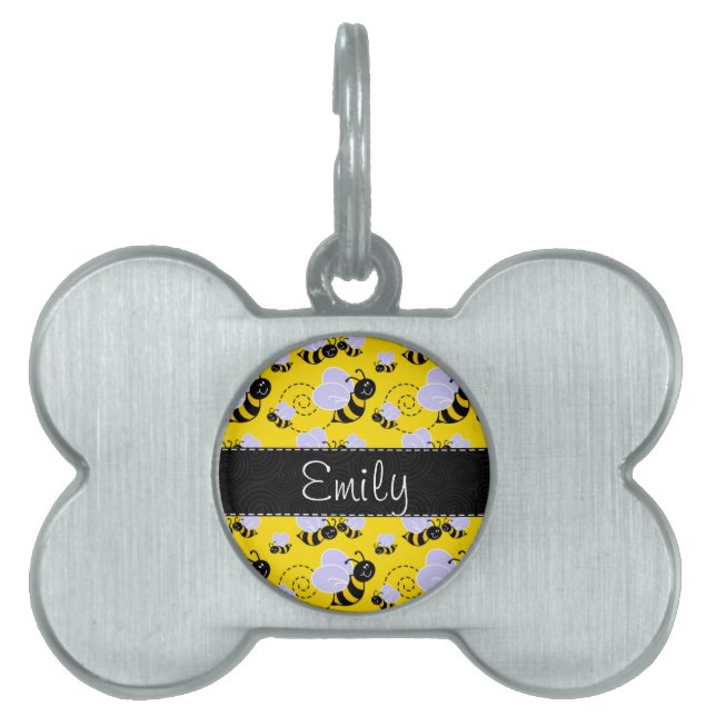 Placa Para Mascotas Amarillo y negro manosee la abeja (Frente)