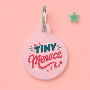 Placa Para Mascotas Amenaza Pequeña Perrito Gato Rosa Personalizado