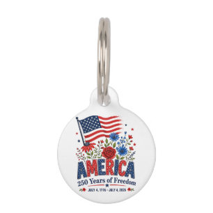 Placa Para Mascotas América 250 Años de Libertad Bandera Floral