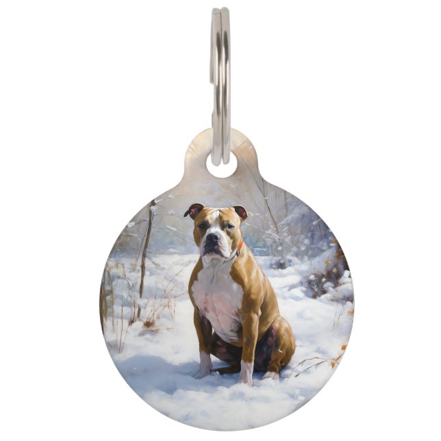 Placa Para Mascotas American Staffordshire Deja que nieve Navidad (Anverso)