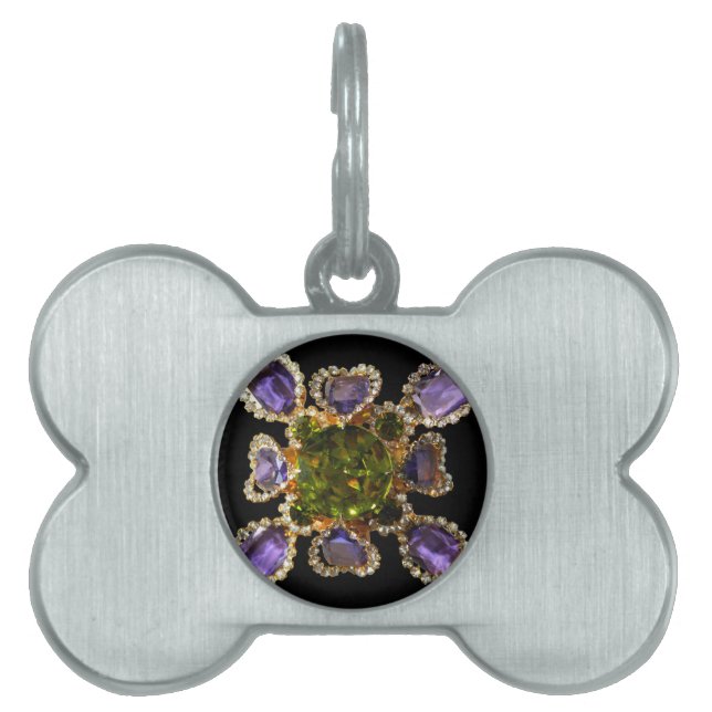 Placa Para Mascotas Ametría púrpura Diamantes Emerales joyas (Frente)