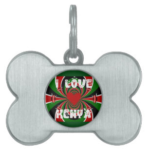 Placa Para Mascotas Amo a Kenia: Arte de Bandera Dinámica