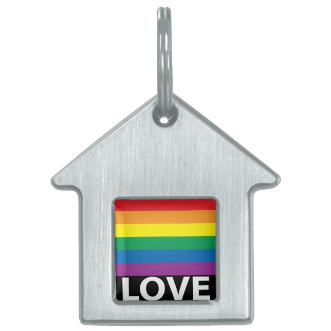 Placa Para Mascotas Amo arcoiris, orgullo, LGBT, celebración de etique (Frente)