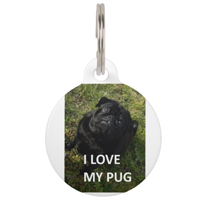 Placa Para Mascotas amor de pug negro con imagen (Anverso)